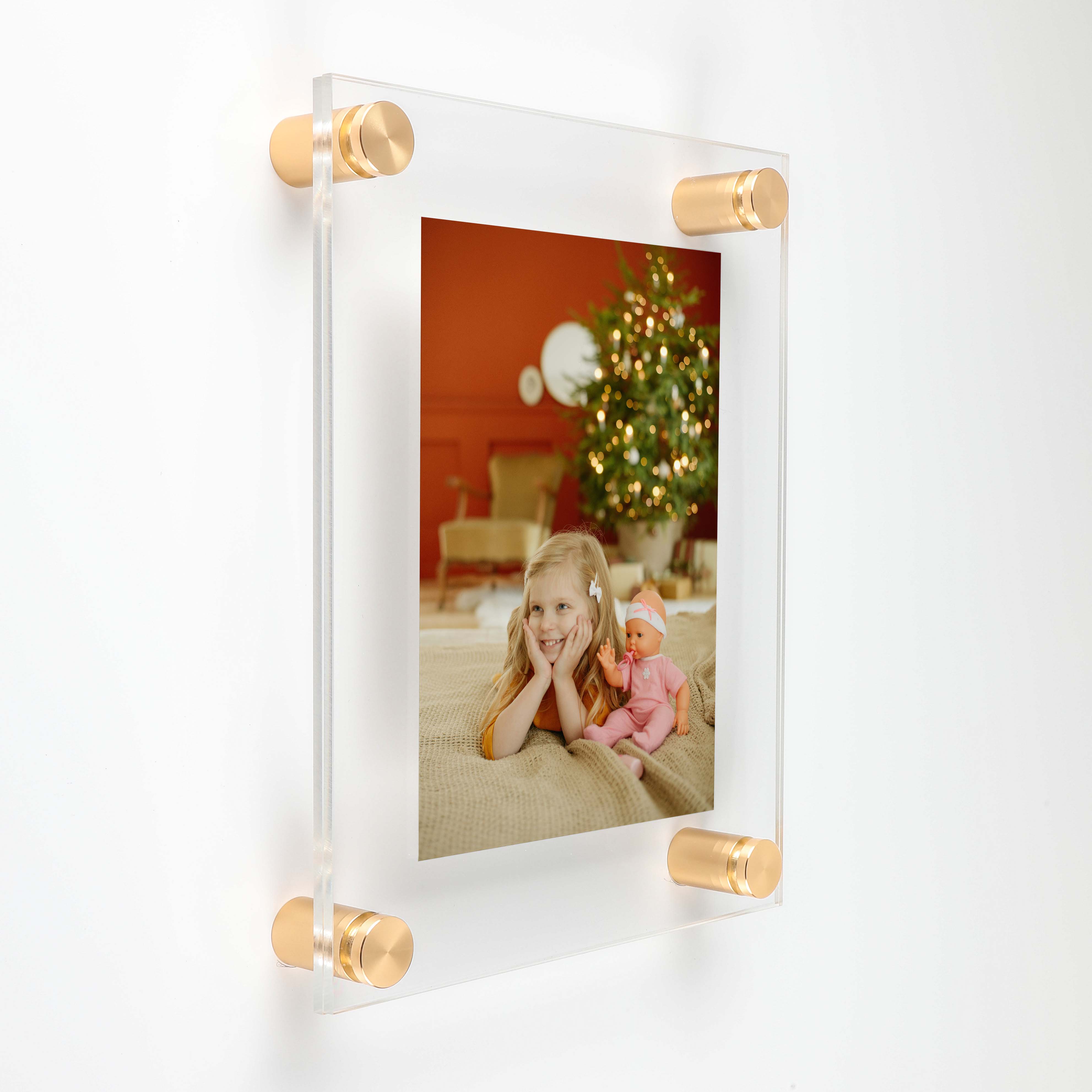 (2) 7-1/2'' x 9-1/2'' Clear Acrylics , Pre-Drilled With Polished Edges (Thick 1/8'' each), Wall Frame with (4) 5/8'' x 1/2'' Champagne Anodized Aluminum Standoffs includes Screws and Anchors